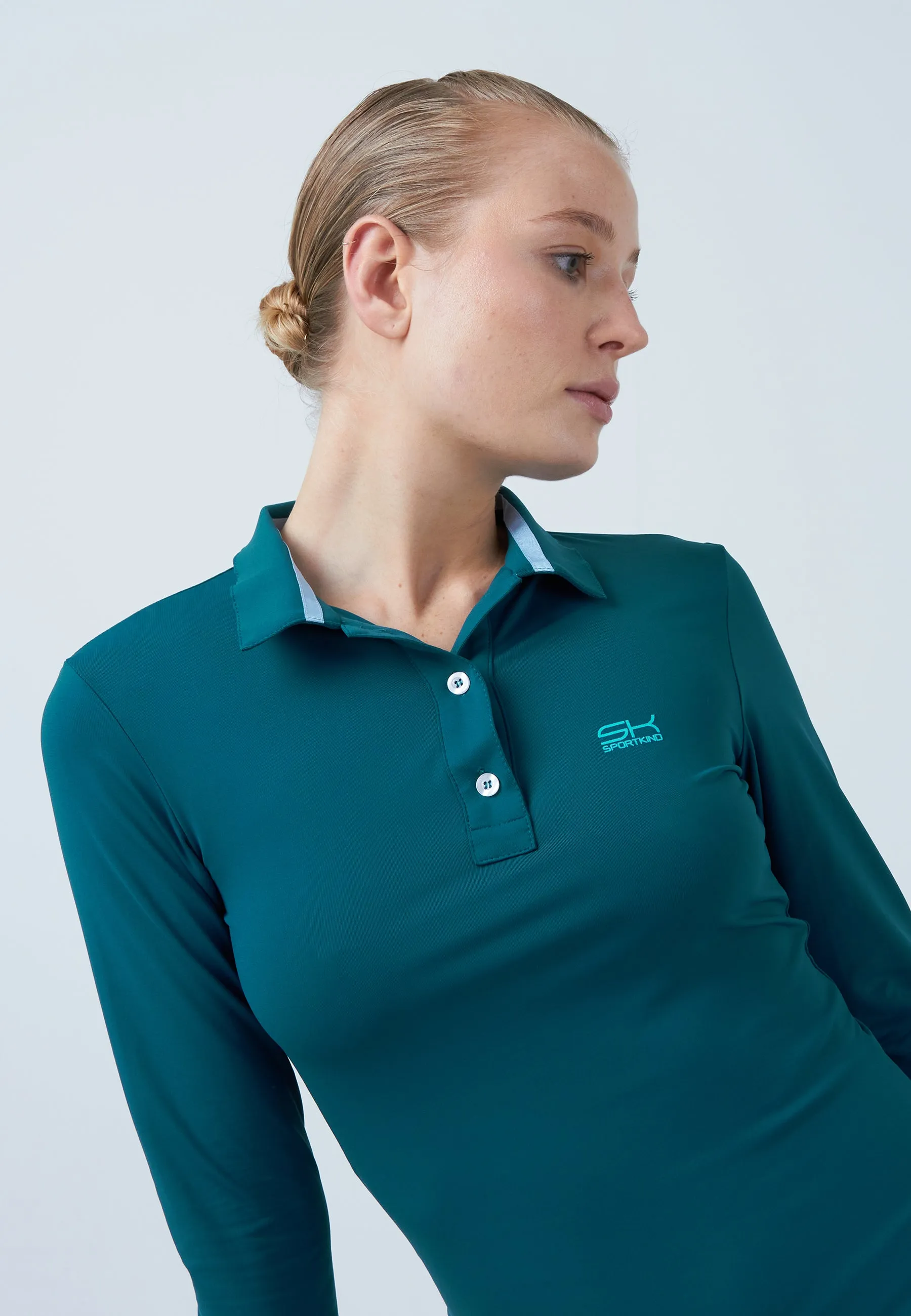 Fresh Comfort Style Women Tennis Longsleeve Polo Shirt, dark teal