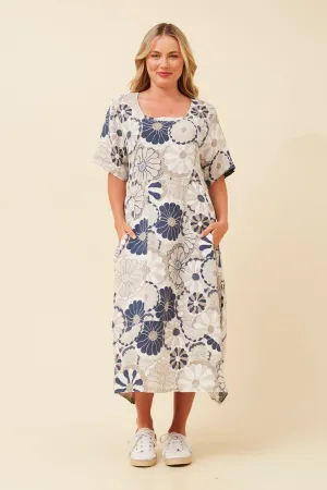 Flowing Fit Classic Touch VAL FLORAL LINEN DRESS