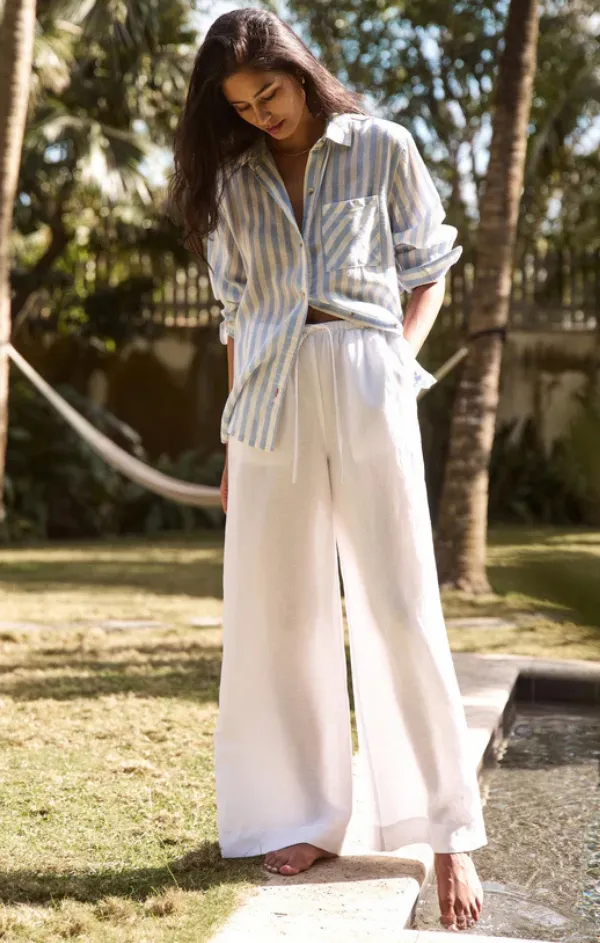 Linen Drawstring Wide Leg Pant Everyday Comfort Wear Noise Reduciting Fabric