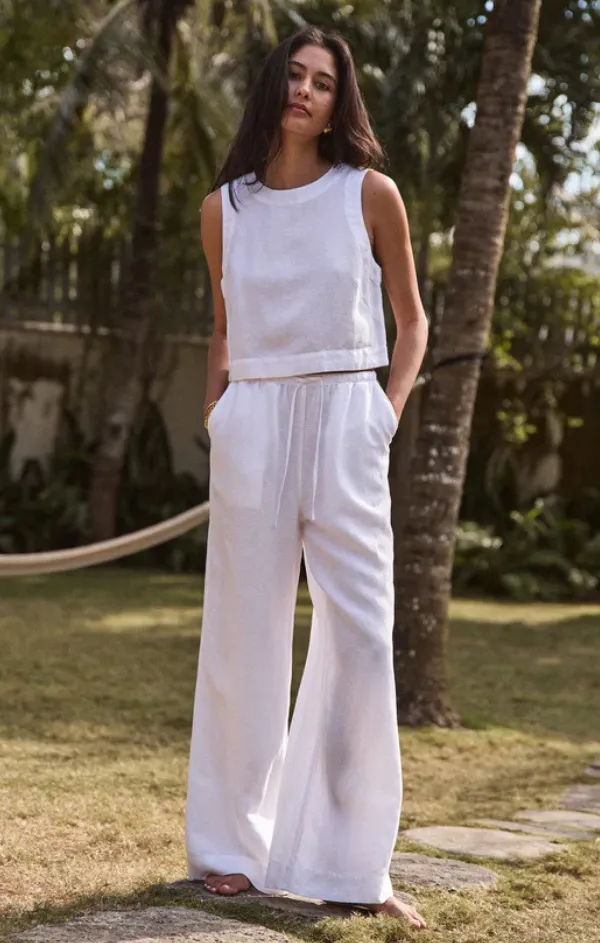No Ride-Up Easy Comfort Linen Drawstring Wide Leg Pant