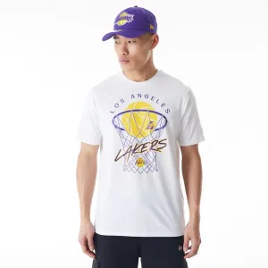 LA Lakers NBA Net Graphic White T-Shirt High-End Quality Fashion Layering
