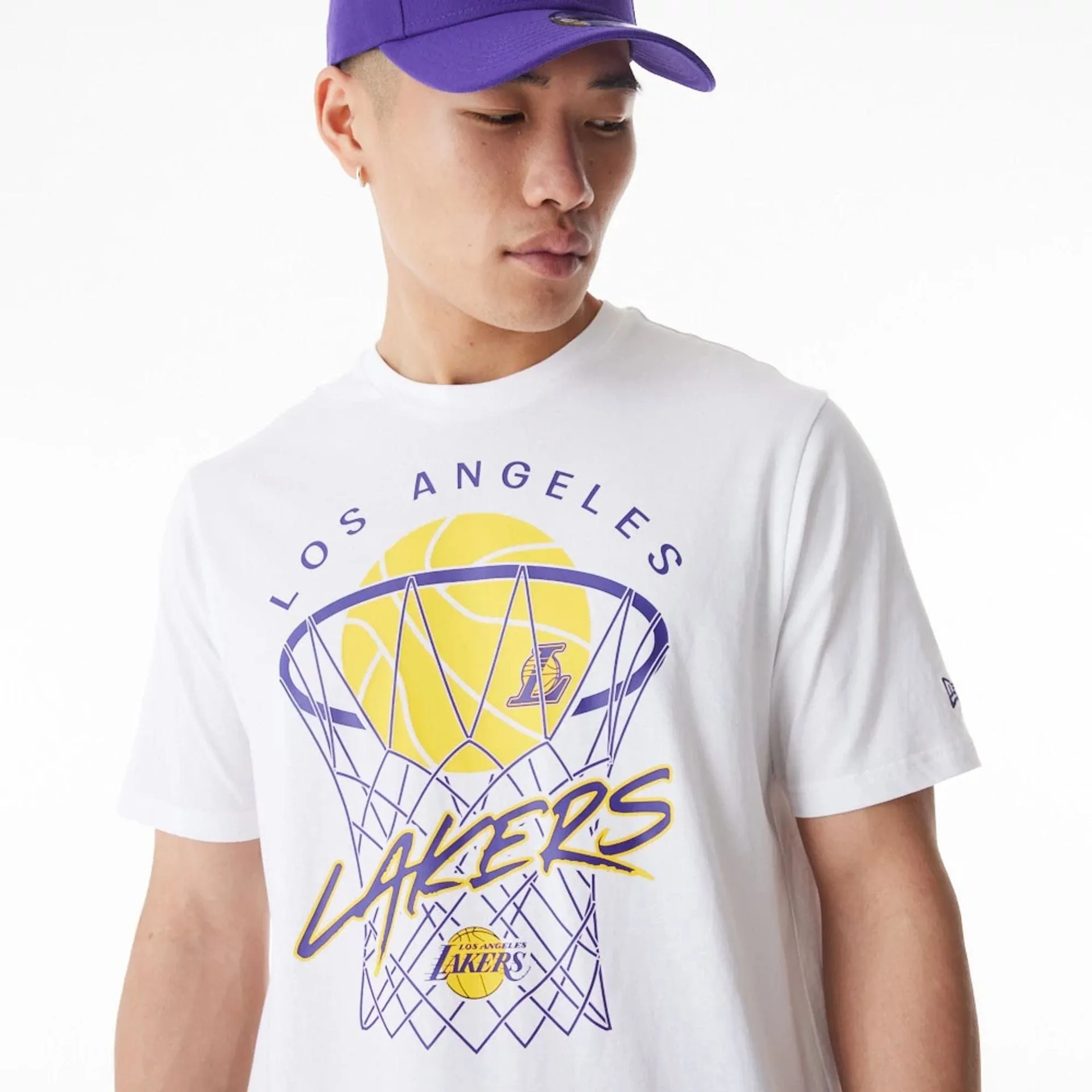 LA Lakers NBA Net Graphic White T-Shirt Durable Stitching