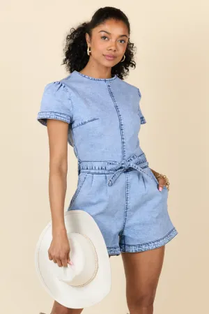 Whens Intermission Denim Short Sleeve Romper SALE Cozy Design Cool Edge