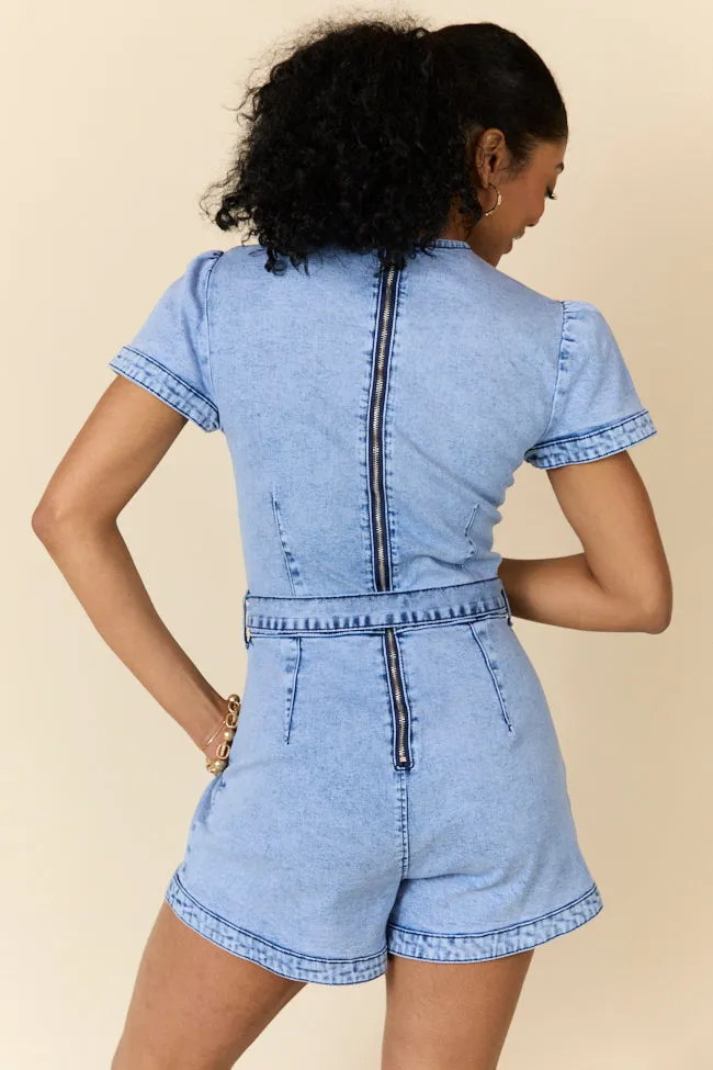 Whens Intermission Denim Short Sleeve Romper SALE Vegan Mood