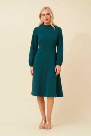 JOVIENNE SOLID MIDI DRESS Daily Flex Zip-Closure