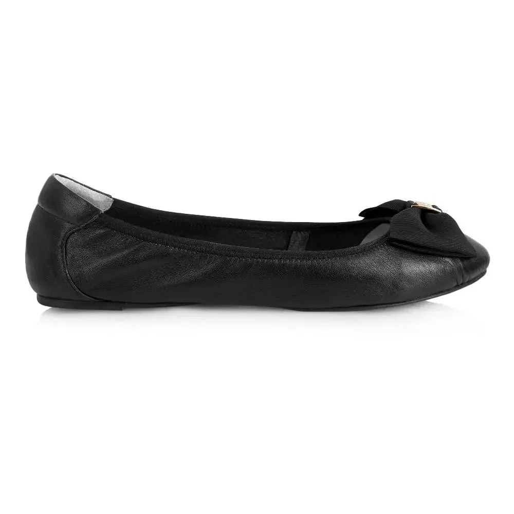 Functional Fit Earth Tone Buckingham - Black Leather Ballerina