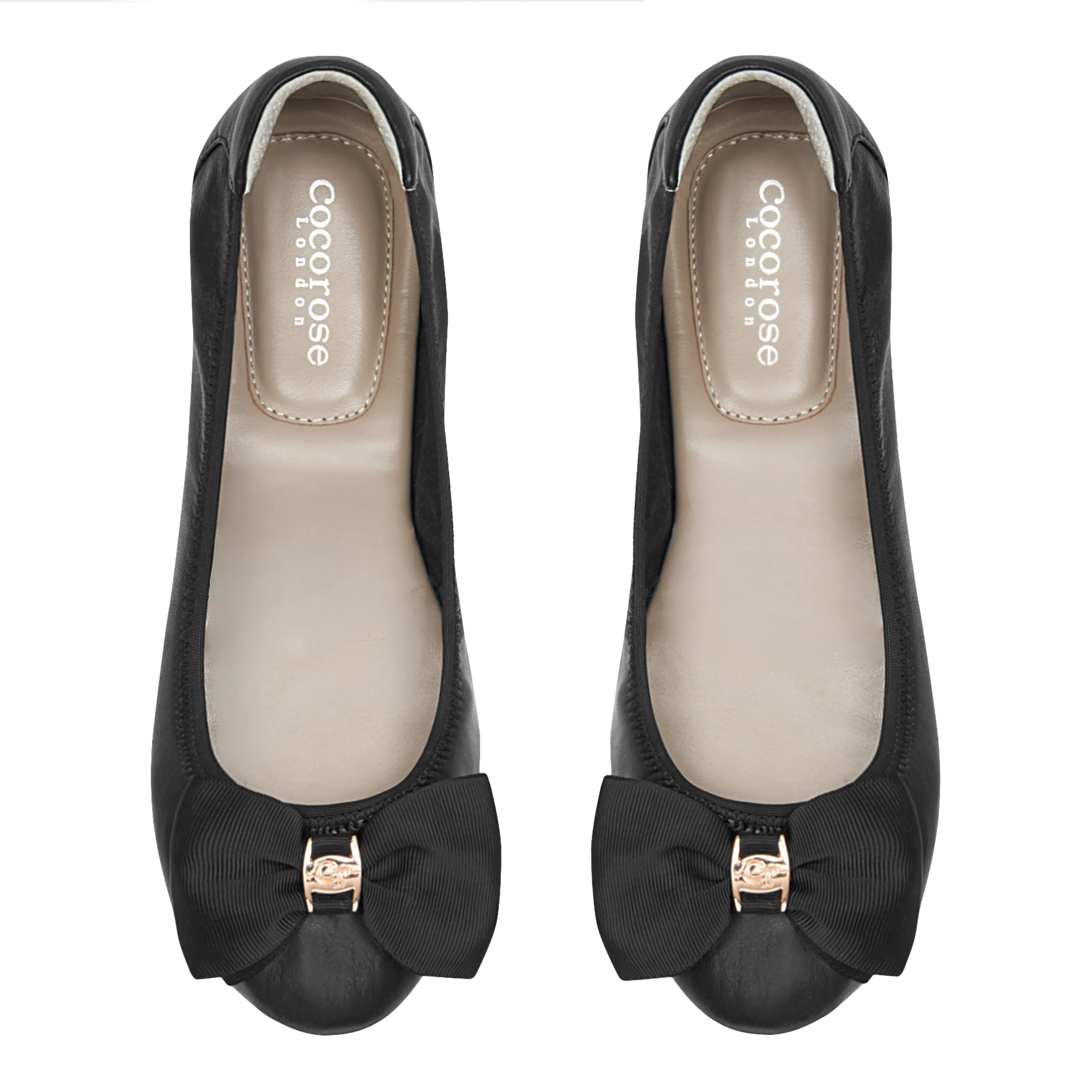 Comfortable toe box Buckingham - Black Leather Ballerina