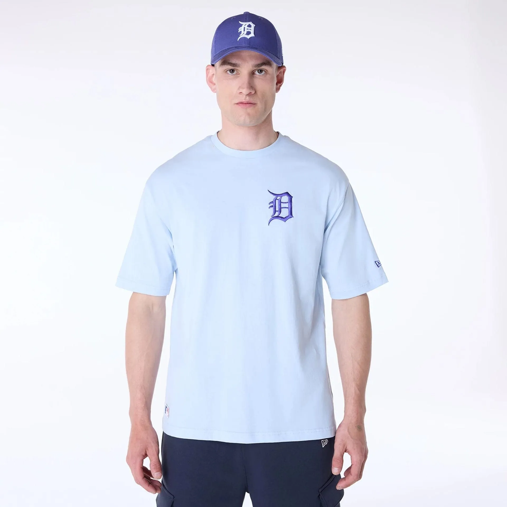 Detroit Tigers MLB League Essential Pastel Blue Oversized T-Shirt GarmentDyedTexture