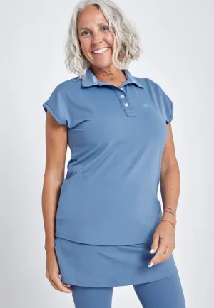 Tennis Polo Shirt Loose-Fit, grey blue Classic Crew Neck