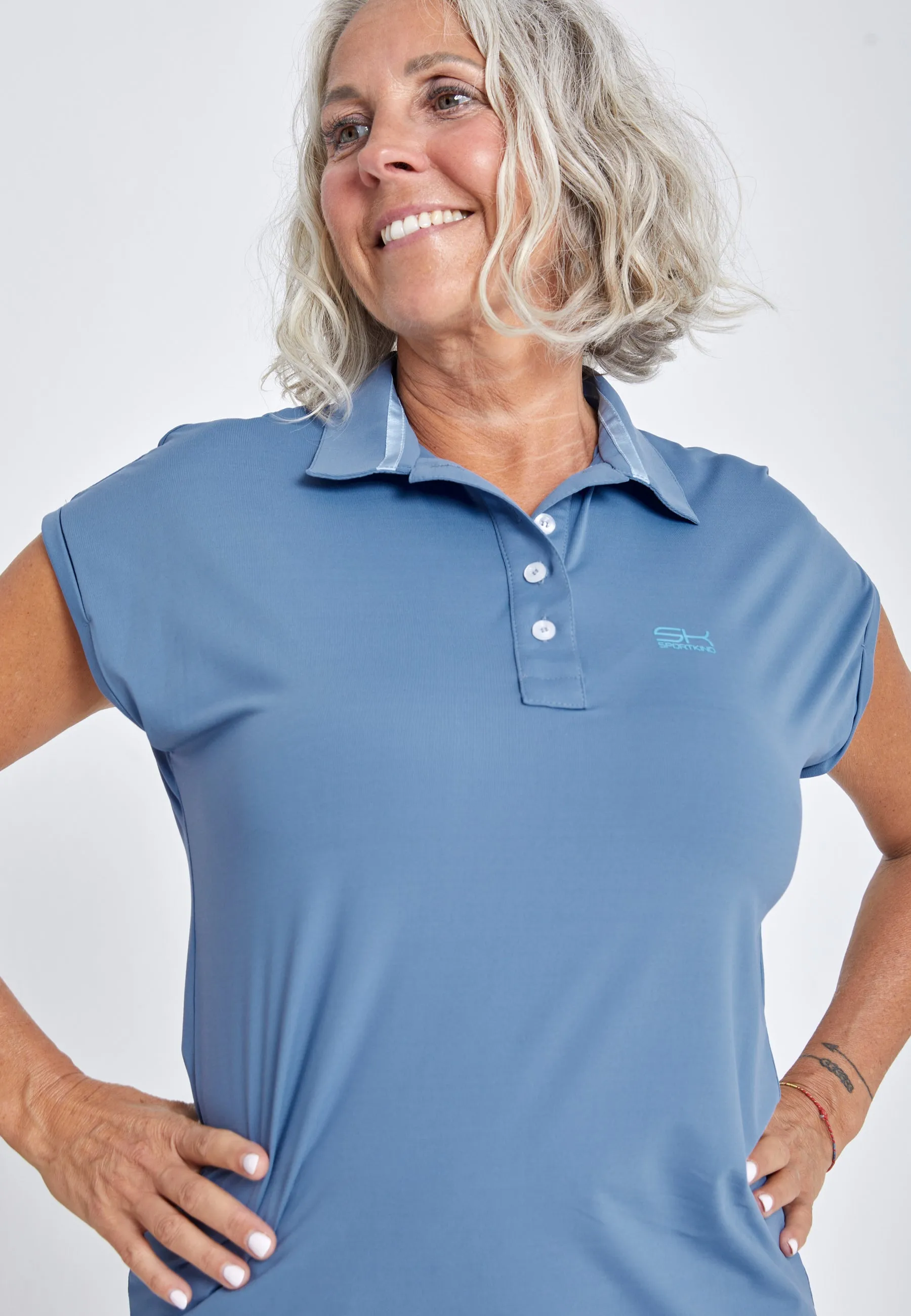 Tennis Polo Shirt Loose-Fit, grey blue Odor-resistant Soft & Smooth