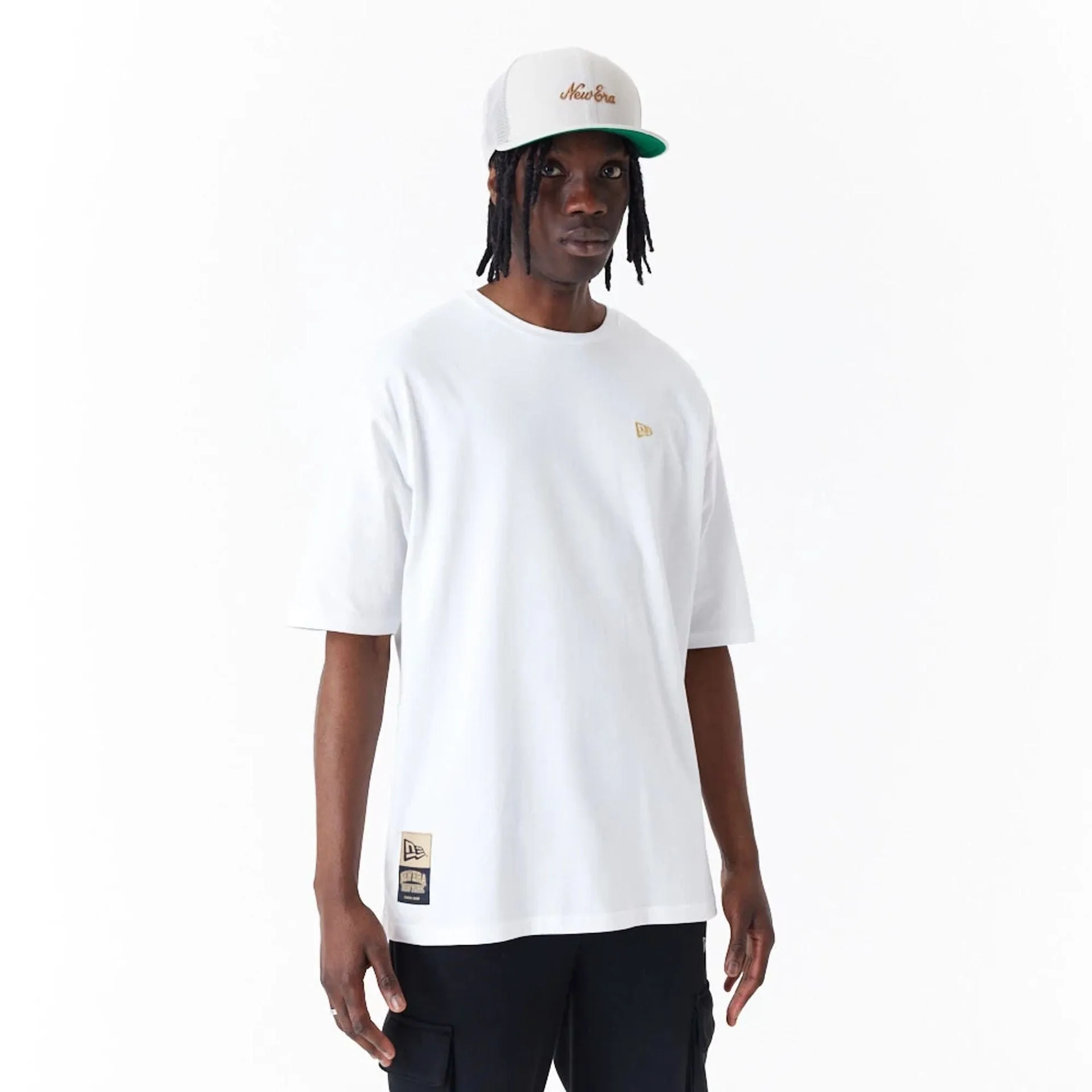 Soft Cotton Feel Layer Ready New Era Sticker White Oversized T-Shirt