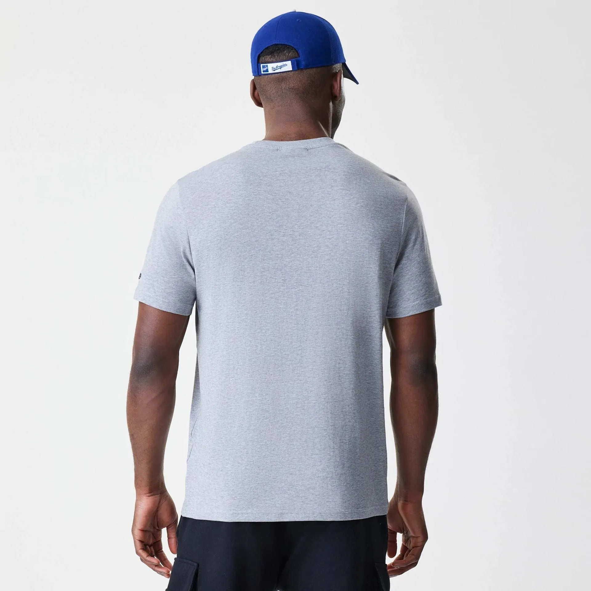 Flexible Ribbed Cuffs Round neck simplicity LA Dodgers MLB Logo Grey T-Shirt