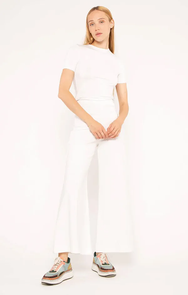 Water Repellent AdjustableWaistband Ponte Knit Cropped Wide Leg Pant