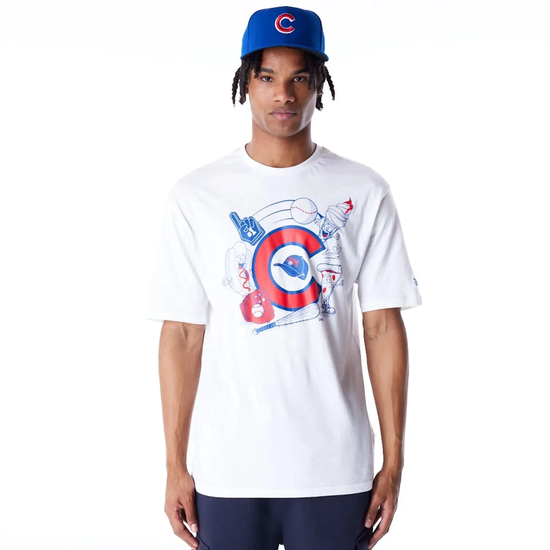 Reinforced Neckline Plus size confidence Chicago Cubs MLB Food Graphic White Oversized T-Shirt