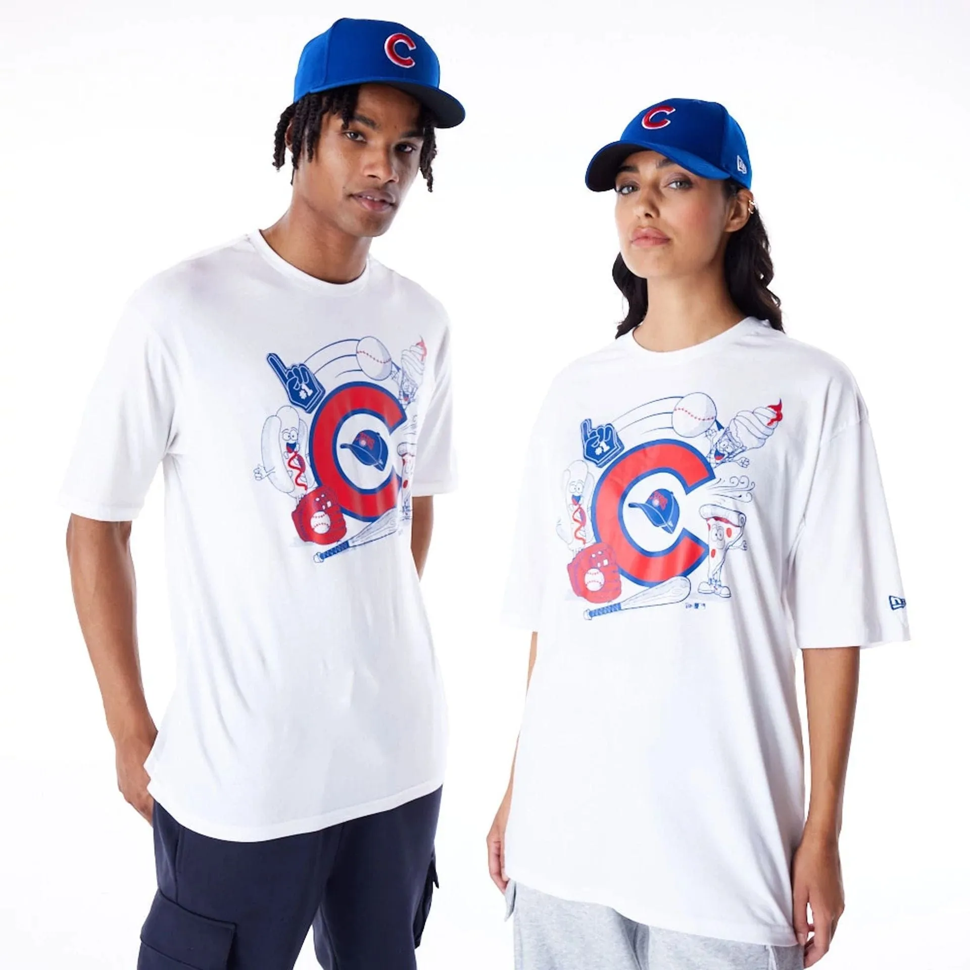 Chicago Cubs MLB Food Graphic White Oversized T-Shirt Comfy and Soft