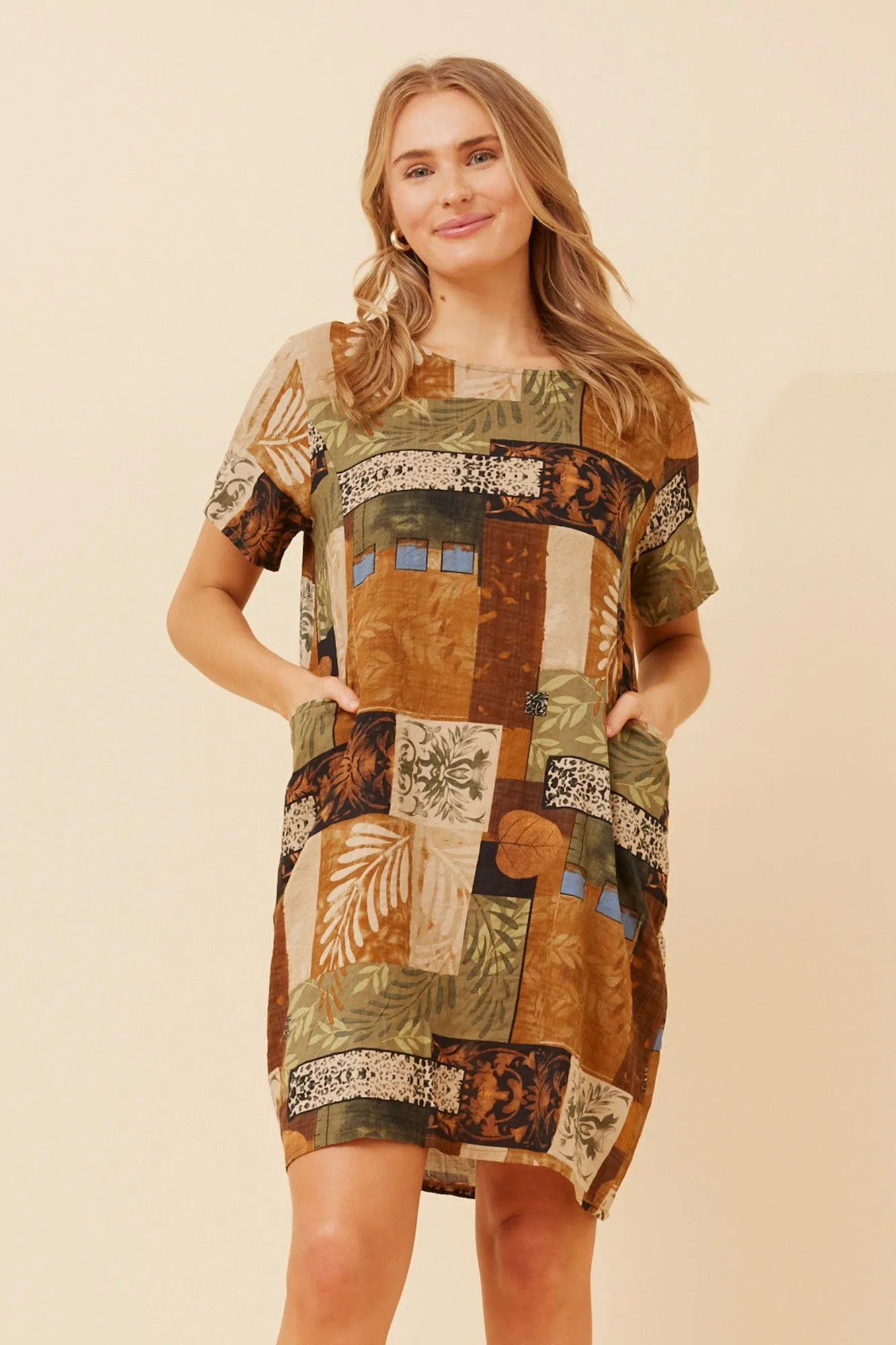 Urban Cool VINE PATCHWORK PRINT SHIFT DRESS