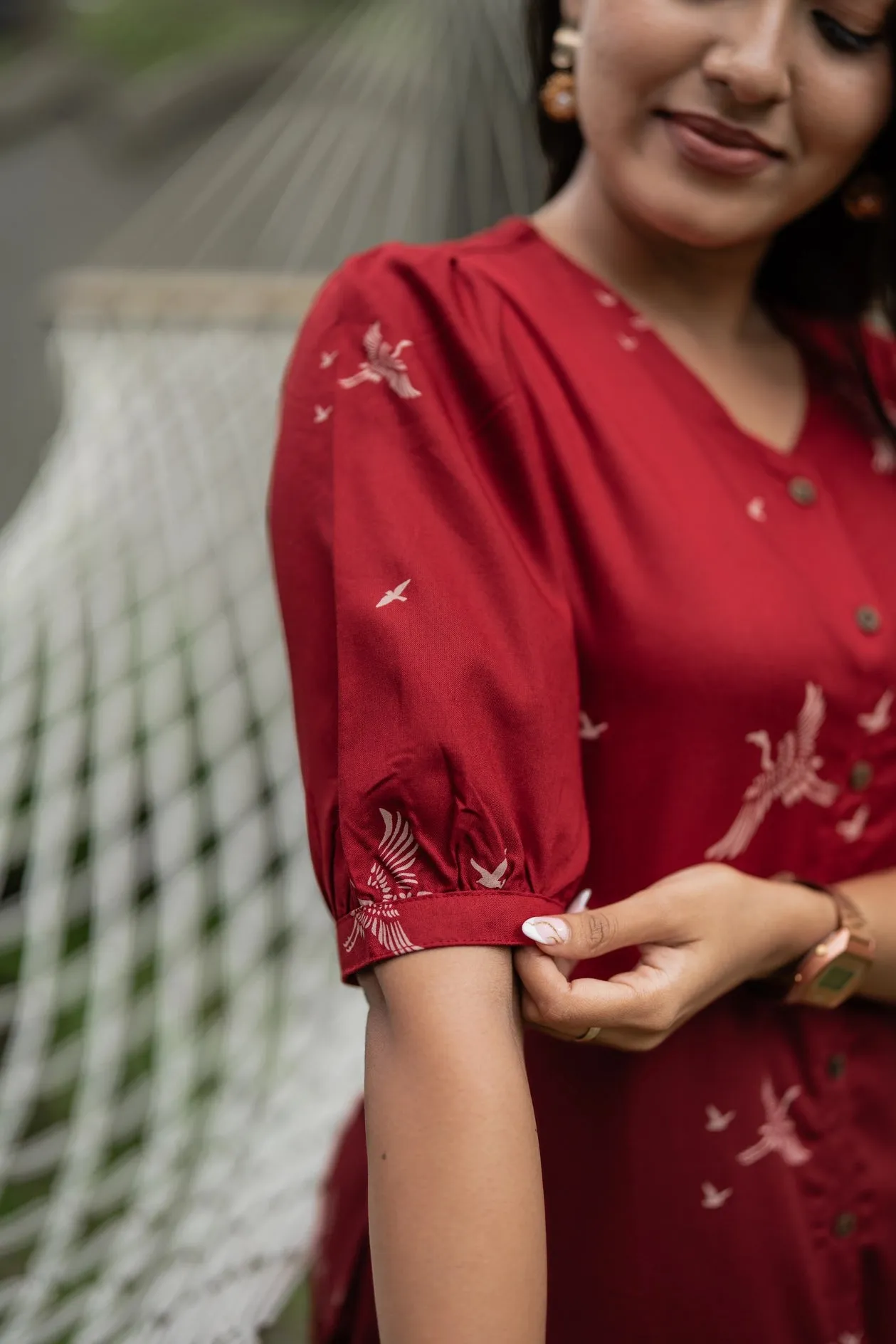 Happy Humming Red Printed Maternity wear and feeding dress Feminine Comfort