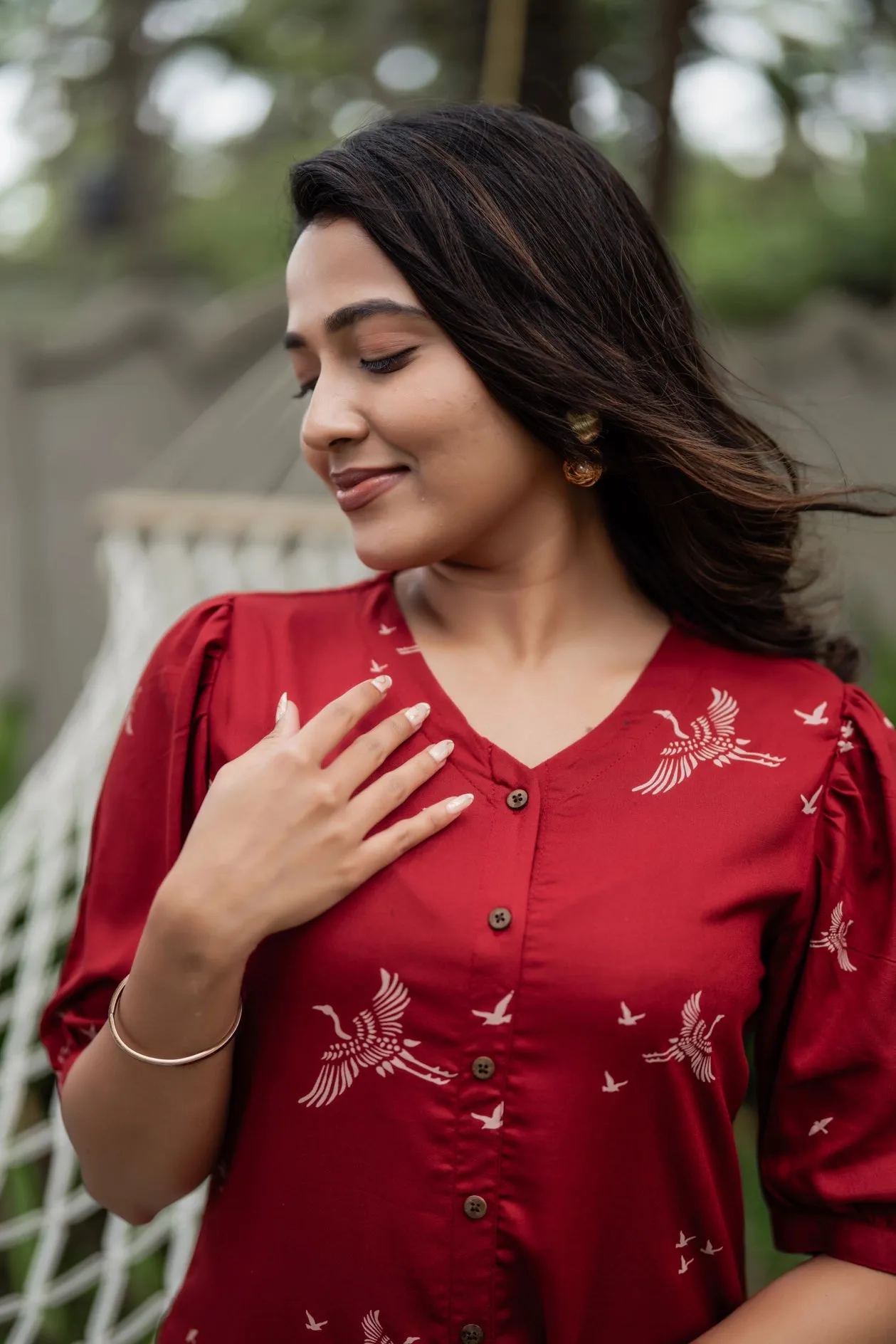 vacation look Water-resistant Happy Humming Red Printed Maternity wear and feeding dress