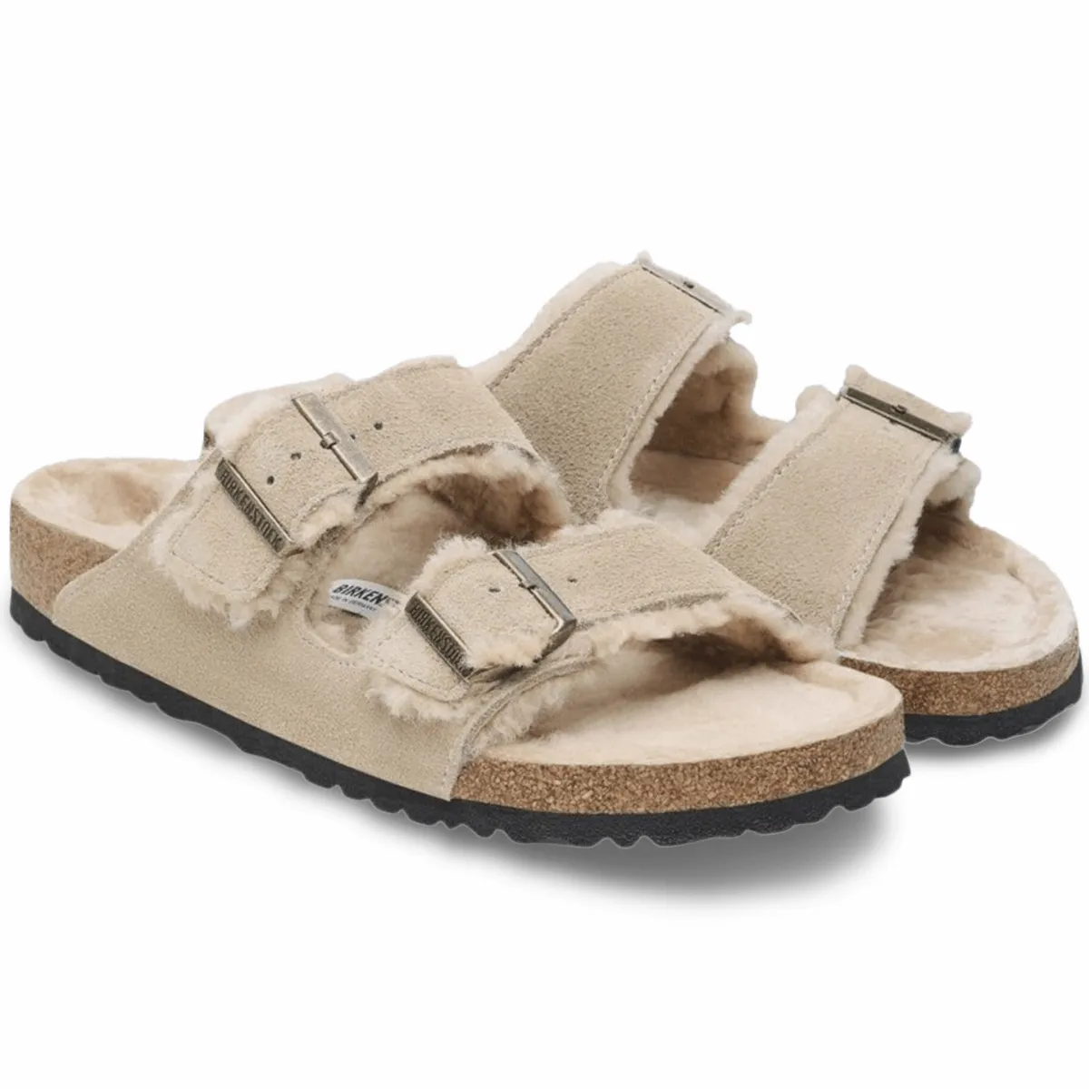 Vegan Leather Upper Birkenstock Women's Arizona Shearling Taupe Suede Leather