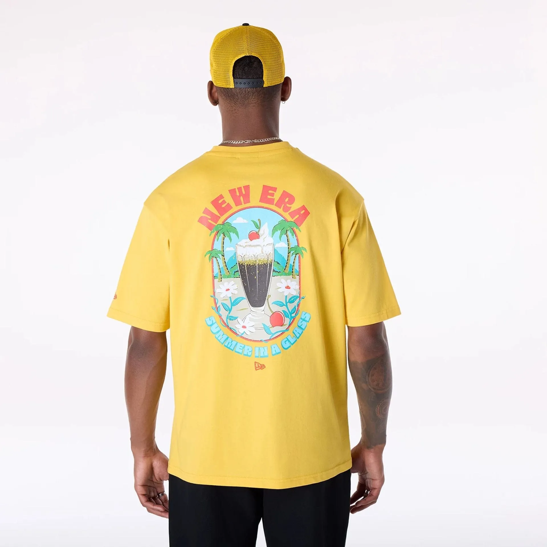 New Era Drink Graphic Yellow Oversized T-Shirt Comfy Stretch Fit