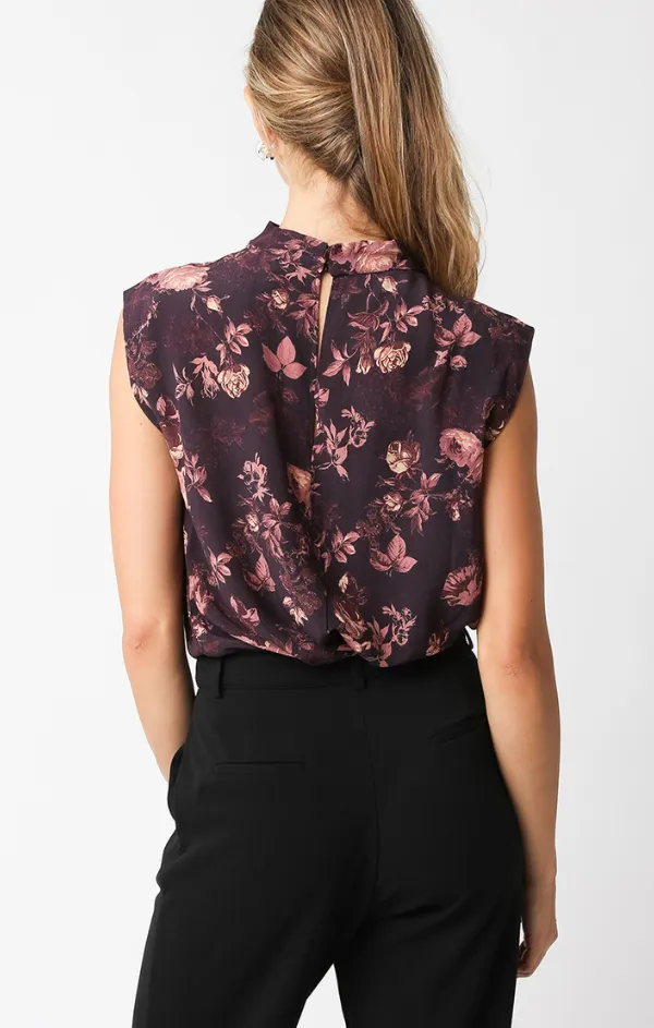 Summer Style Loose Thread Fall Florals Cowl Neck Top
