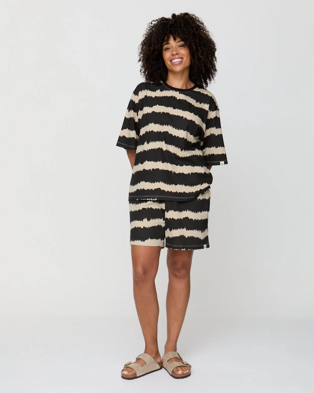 Audrey Black Wavy Stripe Print Shorts Everyday Basic scarf