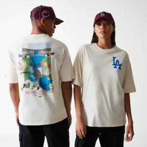 LA Dodgers MLB Baseball Graphic Light Beige Oversized T-Shirt Cozy Layering