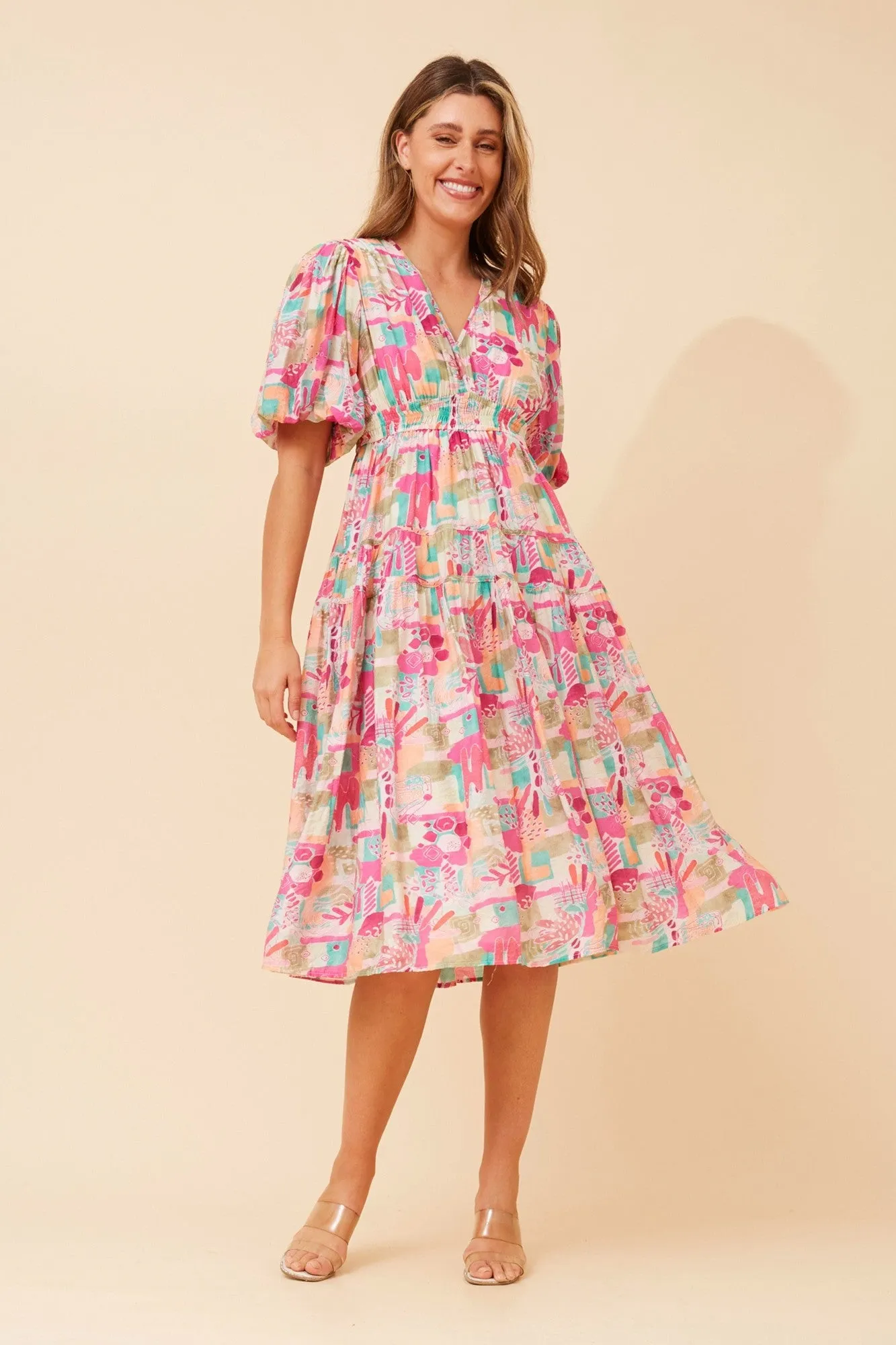 ANUSHKA ABSTRACT PRINT MIDI DRESS Casual Vibes