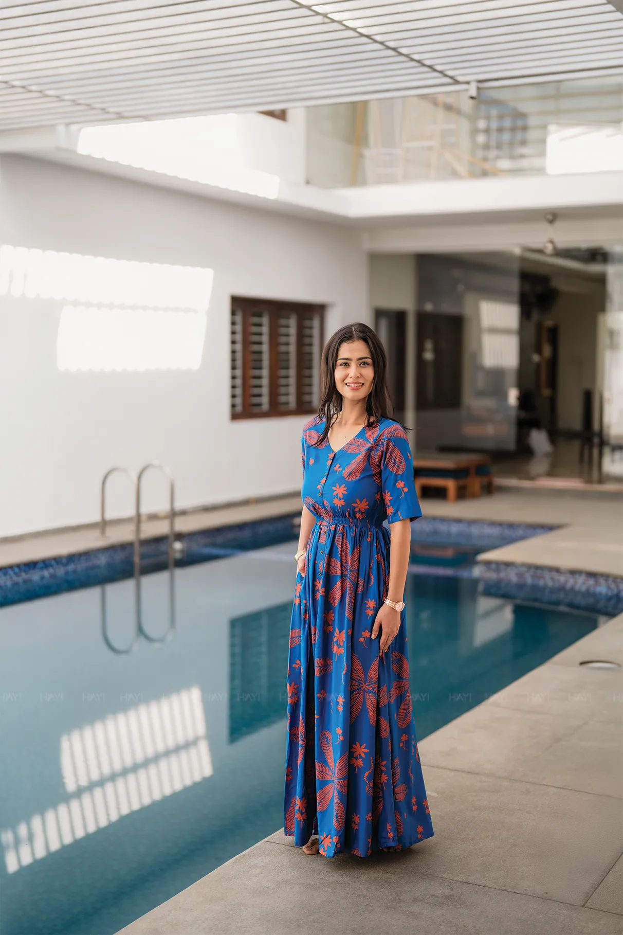 Tropic Tale Blue Viscose Dress with Waist Elastic Chic formal attire