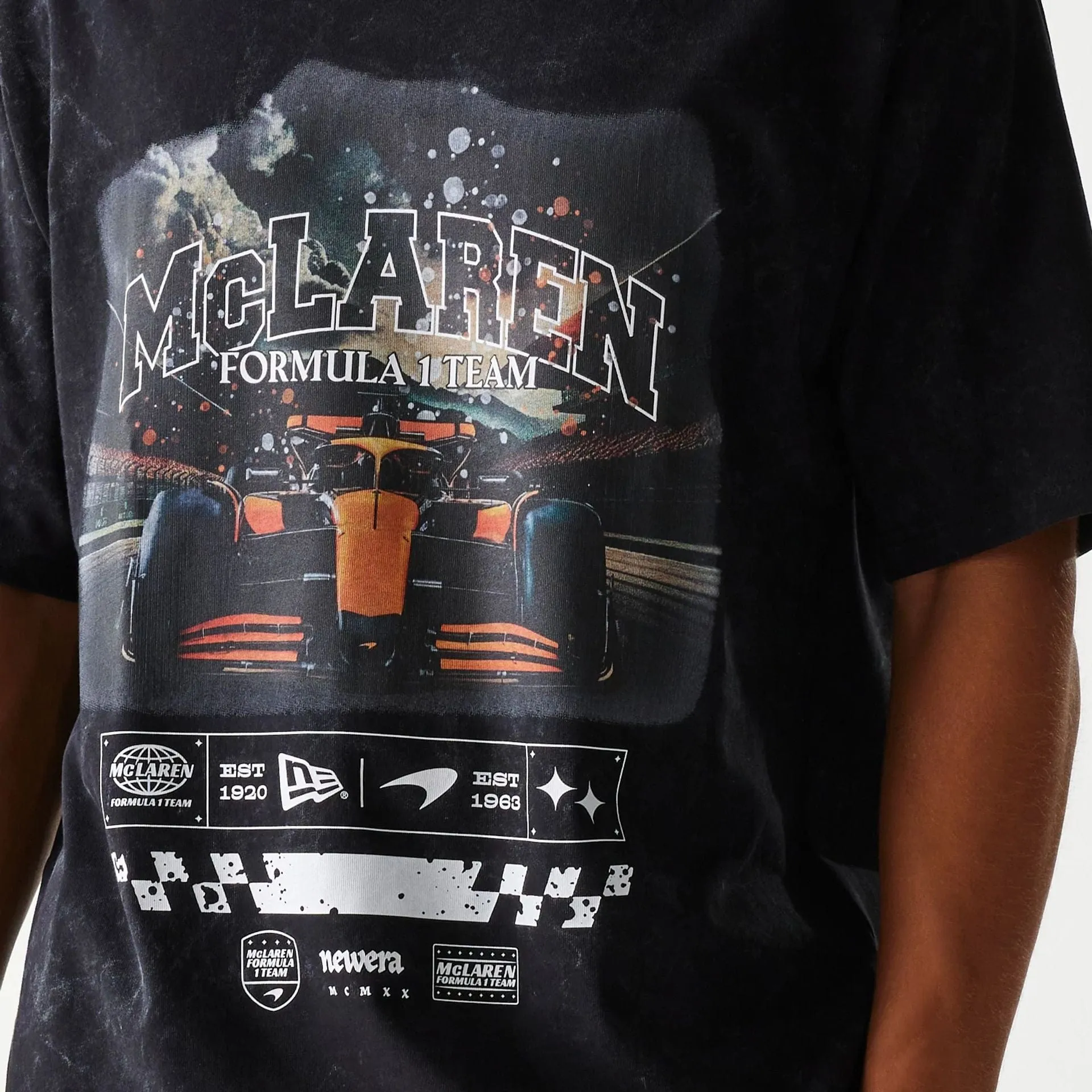 Elegant Detail Stylish Day Wear McLaren Racing Washed Graphic Black Oversized T-Shirt