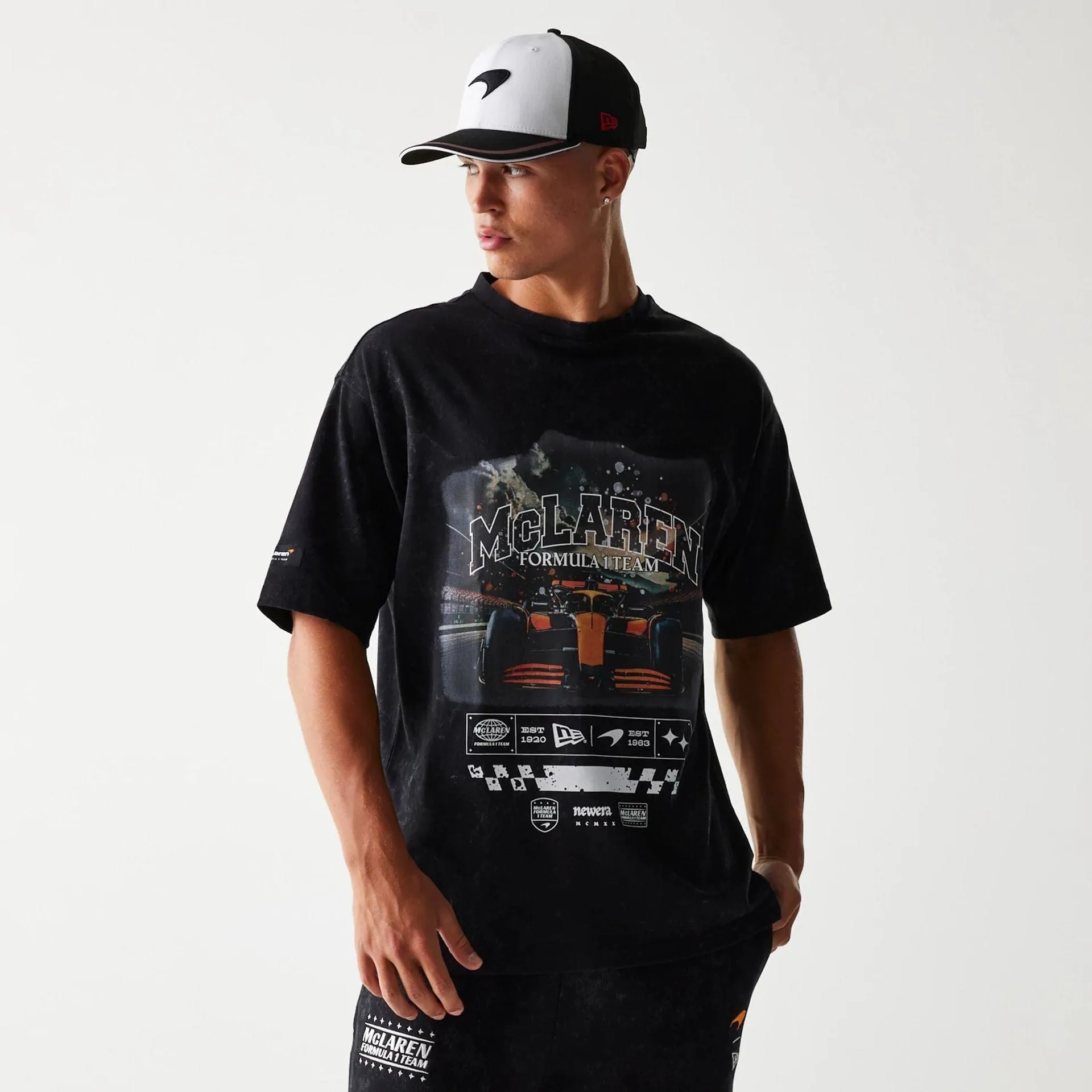 Holiday Style Quality Fabric McLaren Racing Washed Graphic Black Oversized T-Shirt