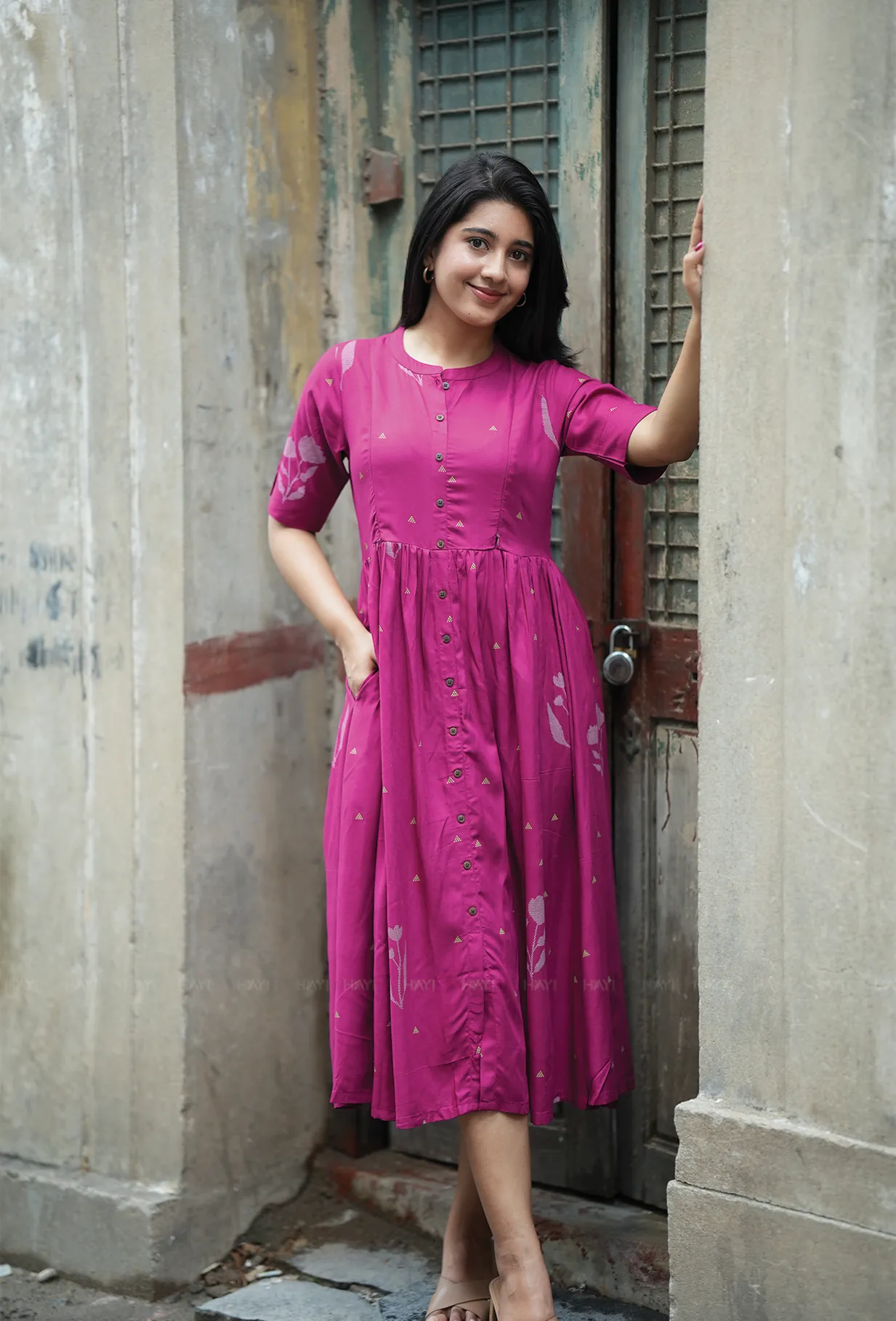 Solstice Maroon with Muted Muse Maternity and Feeding Dress Bright Accent