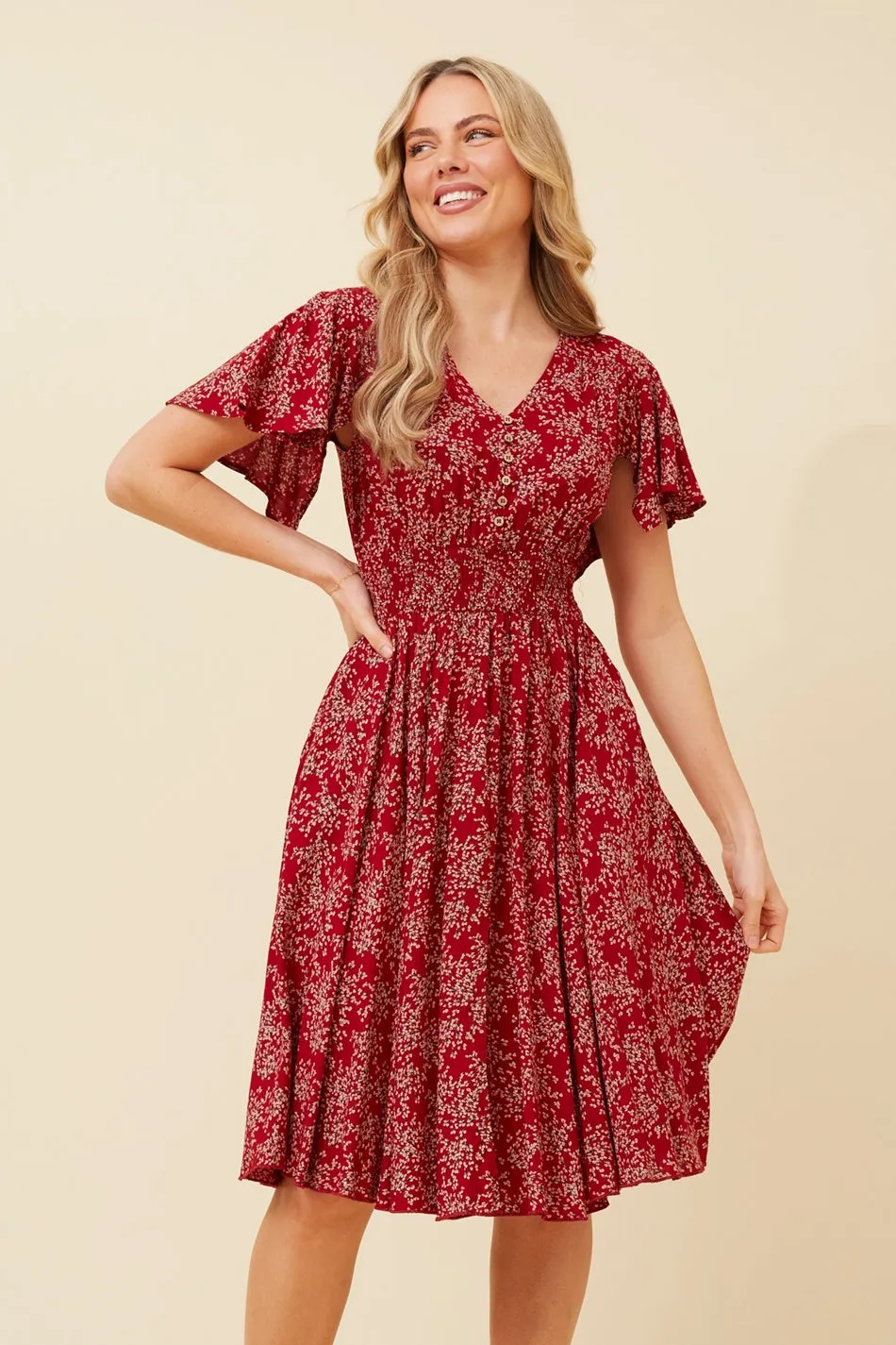SANDY DITSY FLORAL PRINT DRESS Classic Flow Chic Layered Wear
