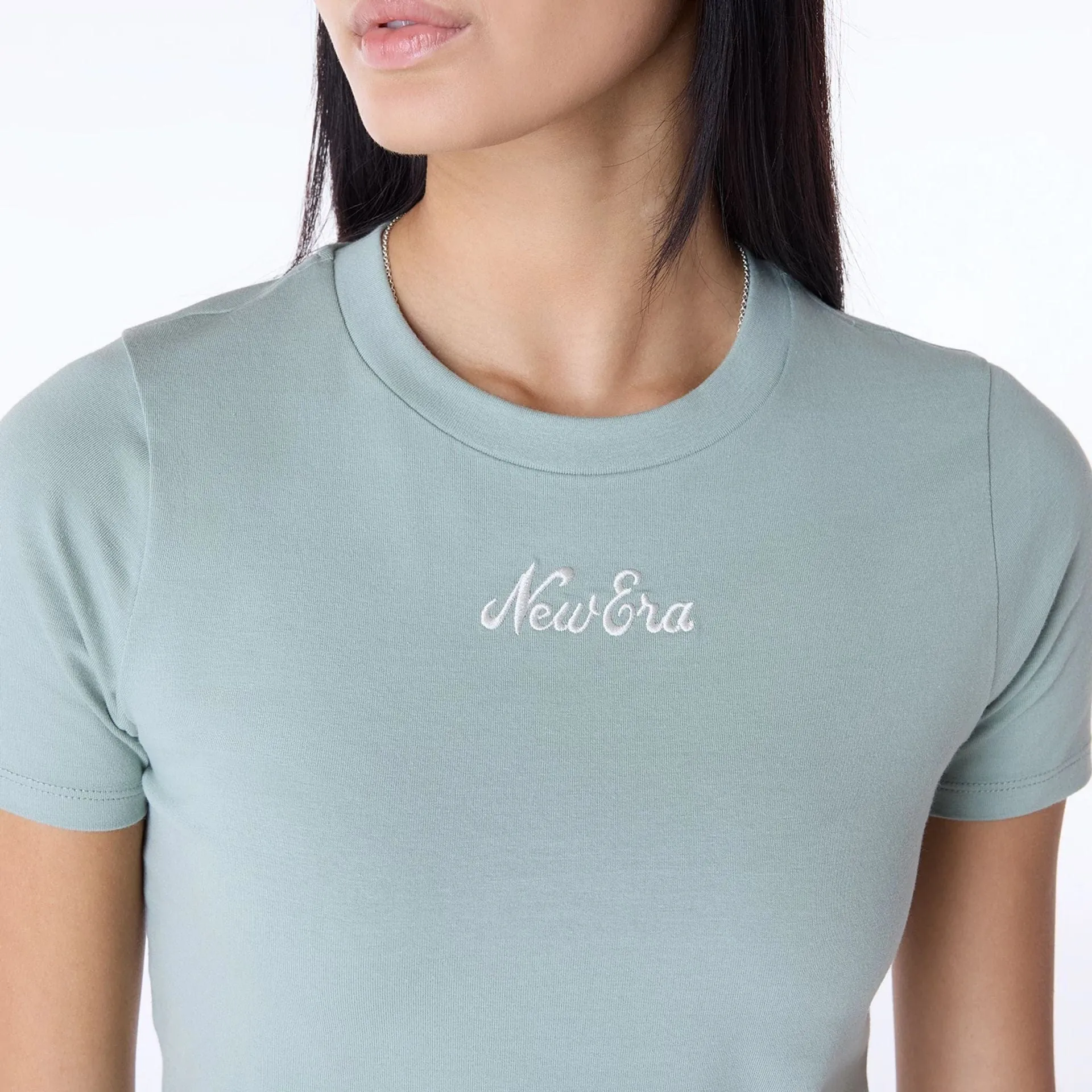 Womens New Era Slim Pastel Green T-Shirt Lightweight Layer Longline Hemline