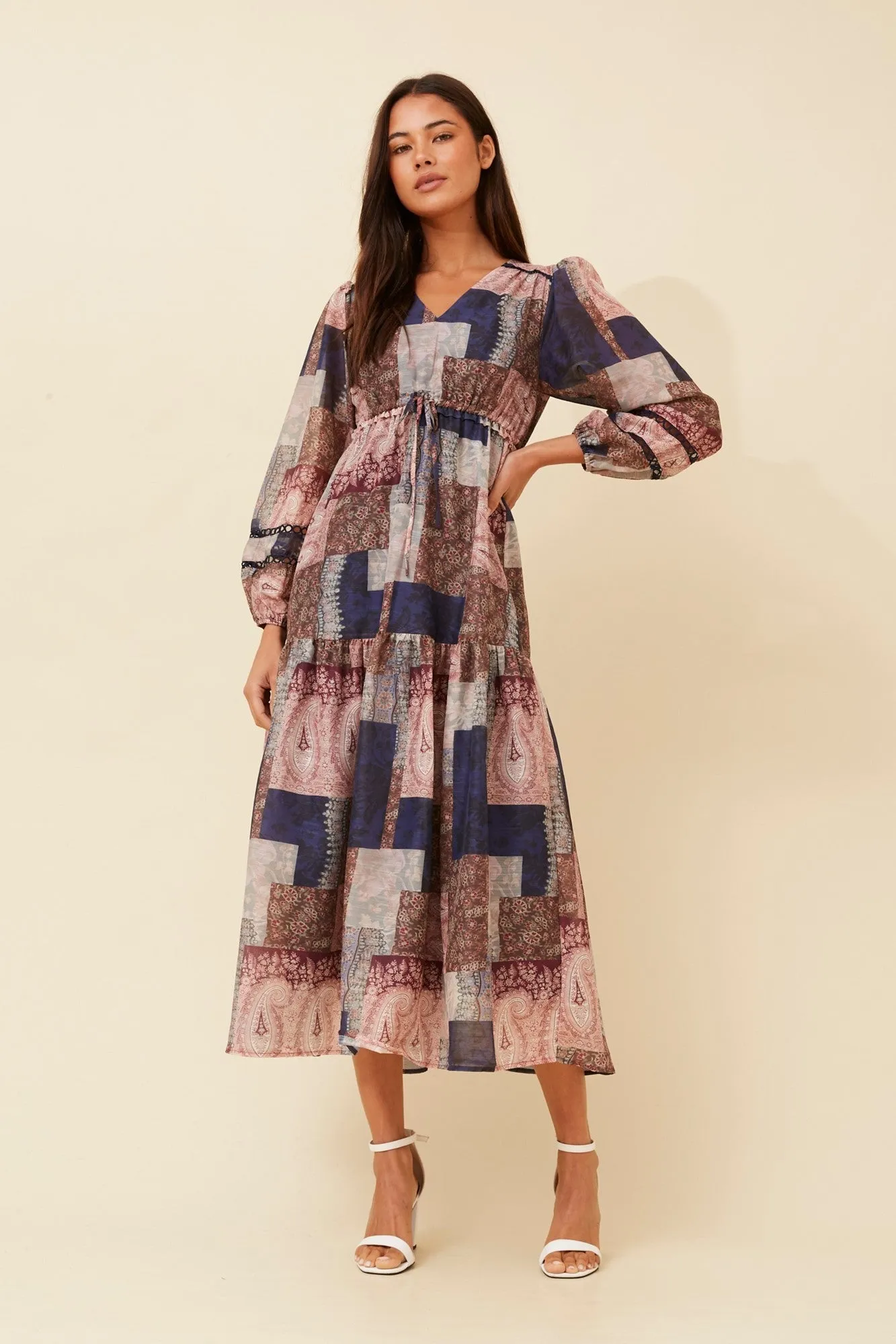 Smooth silhouette CRYSTELLE PATCHWORK MAXI DRESS