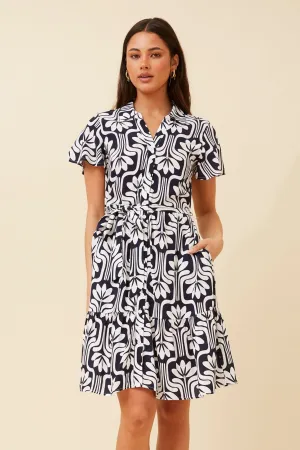 TONIA ABSTRACT PRINT  DRESS Elegant Line Dreamy Look