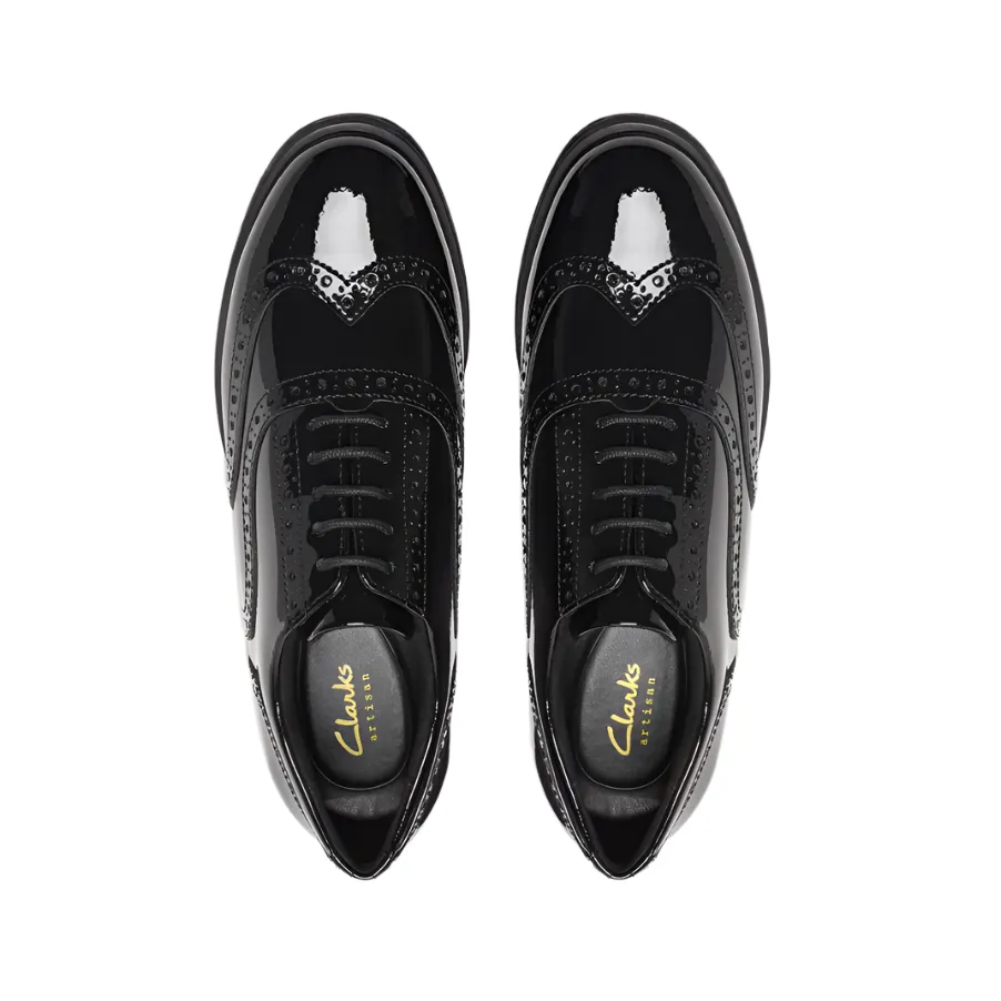 Clarks Womens Shoe Havisham Oak Black Patent Park Jogger Medit Cool