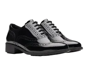 Clarks Womens Shoe Havisham Oak Black Patent Friend Jog Break Walk