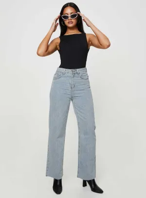 Kalinda High Rise Straight Leg Jeans Blue clean look