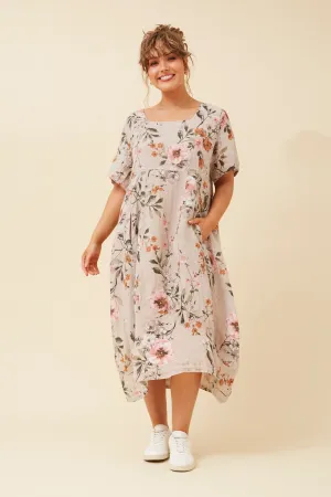 VAL FLORAL LINEN DRESS Chill Edge Relaxed Waistband