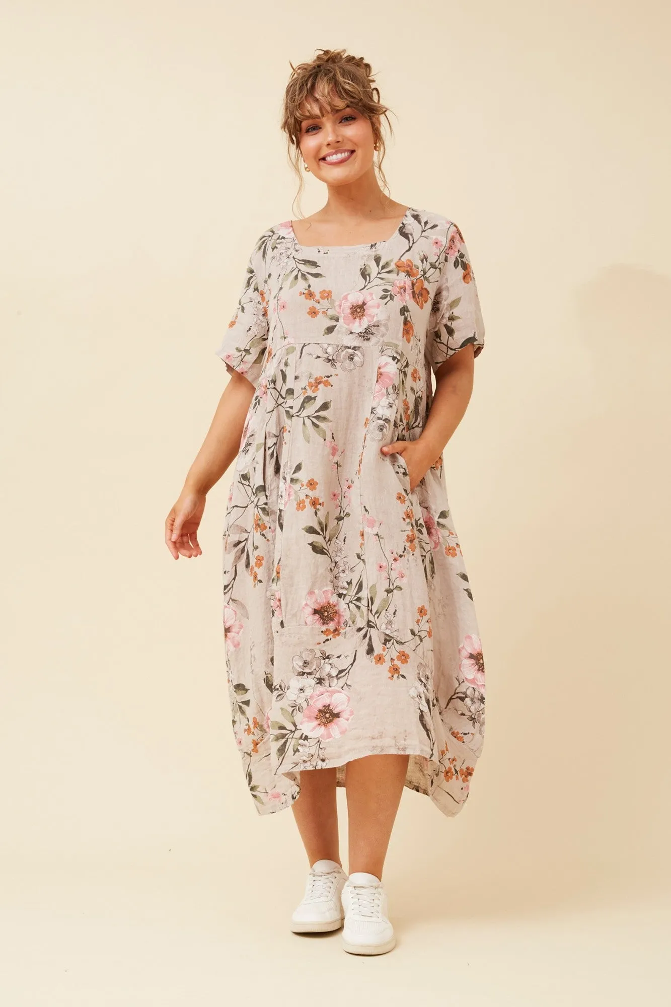 VAL FLORAL LINEN DRESS Fit Base