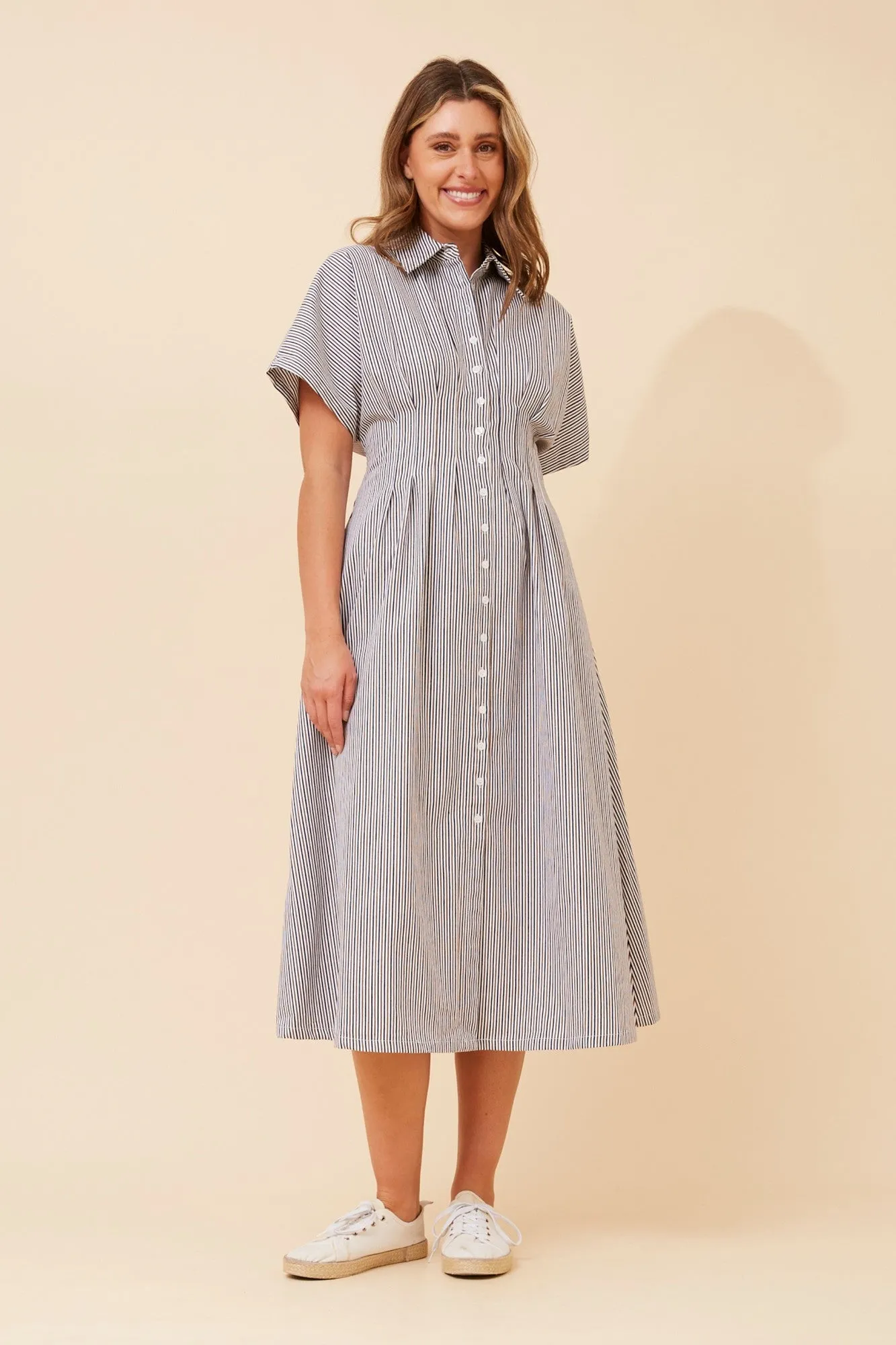 Pocket-Detail AURA STRIPE PRINT SHIRT DRESS