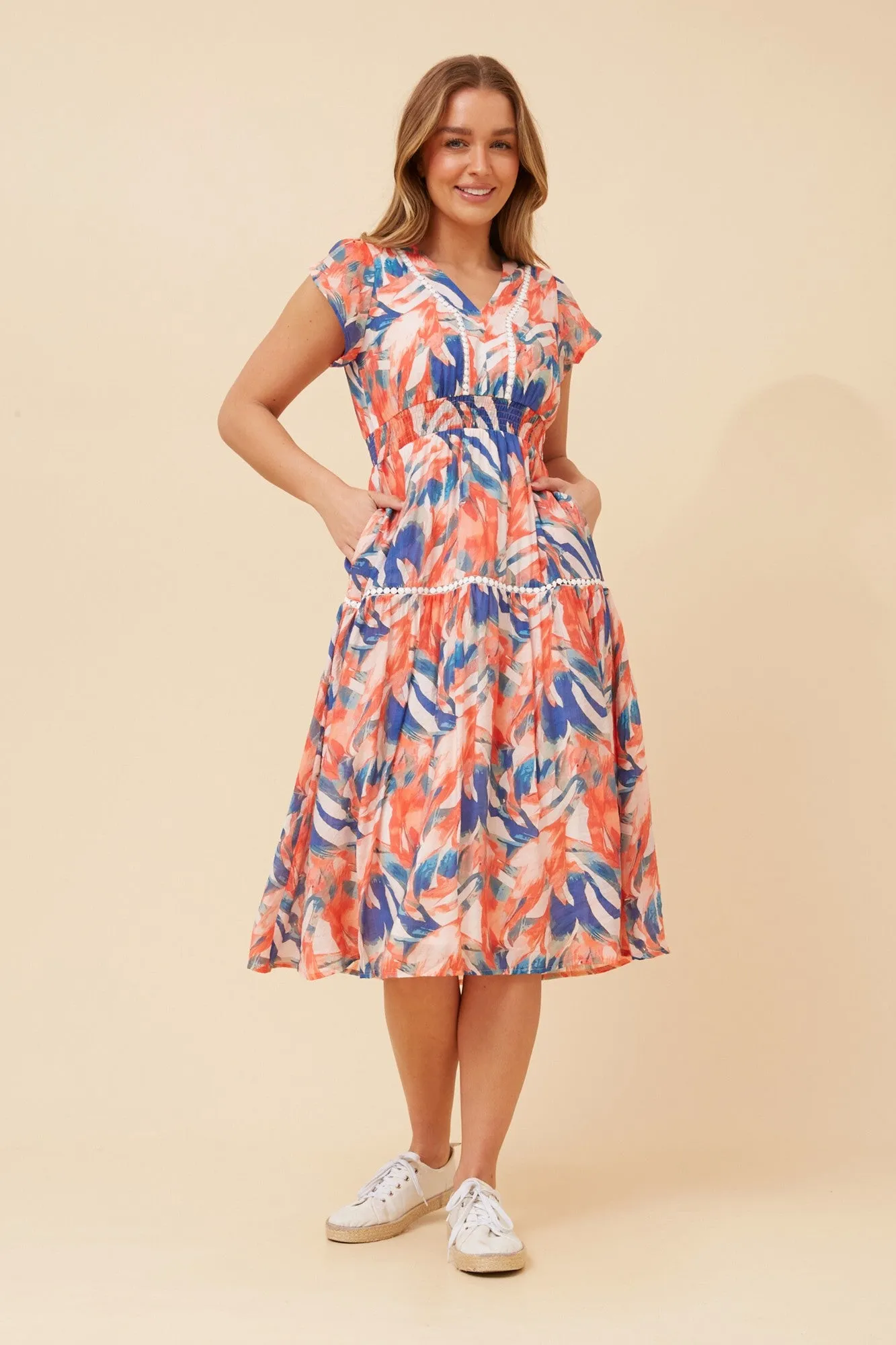 Casual Tones VENNIE ABSTRACT PRINT MIDI DRESS