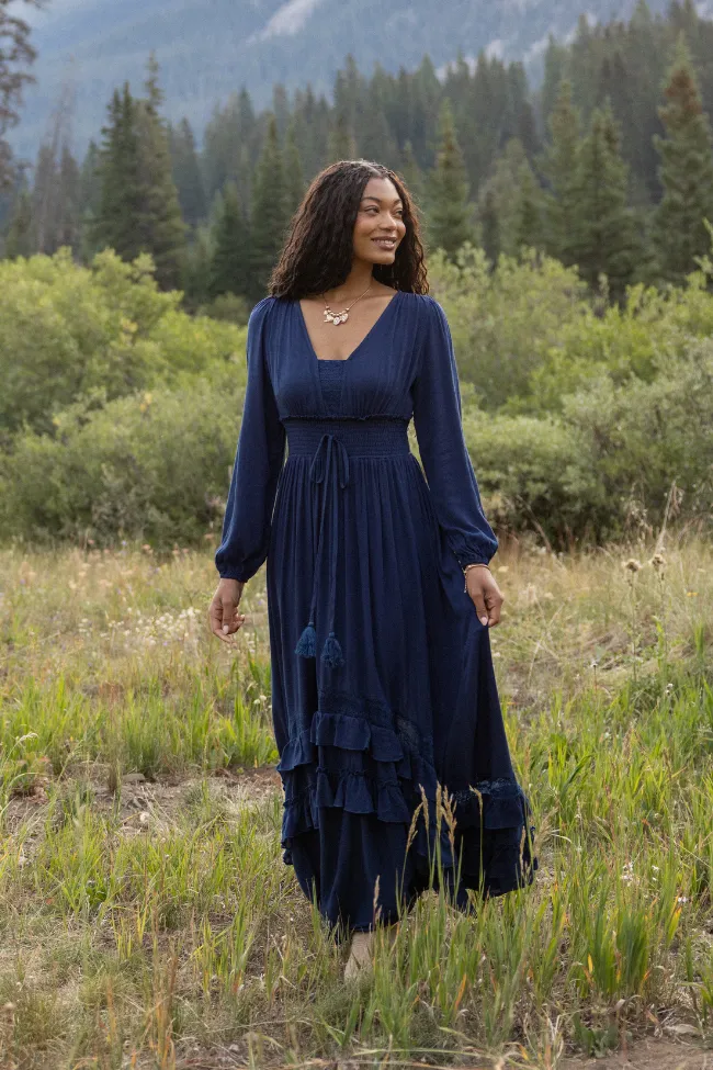 Romance Soul Cotton Skin Lucky To Have You Navy Maxi Dress SALE