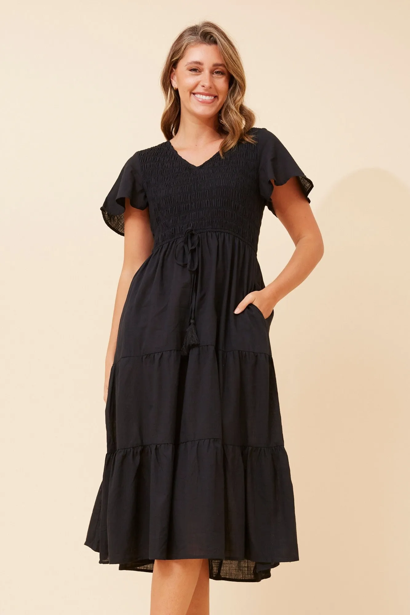 VIANNEY TIERED MIDI DRESS Classic-style Simple Texture