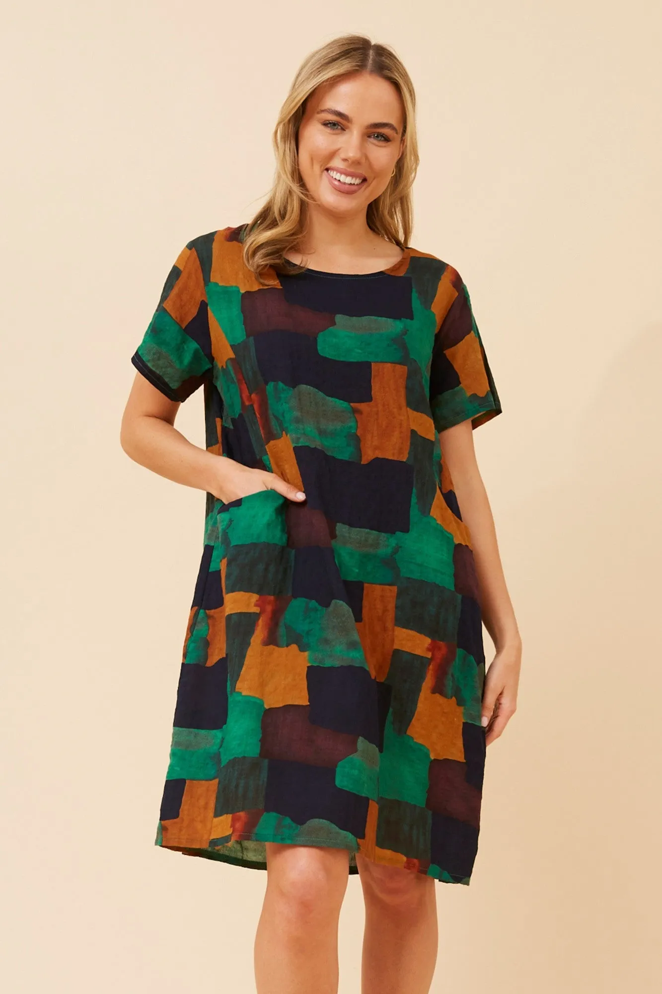 VINE ABSTRACT PRINT SHIFT DRESS Feminine Layers Bold Design