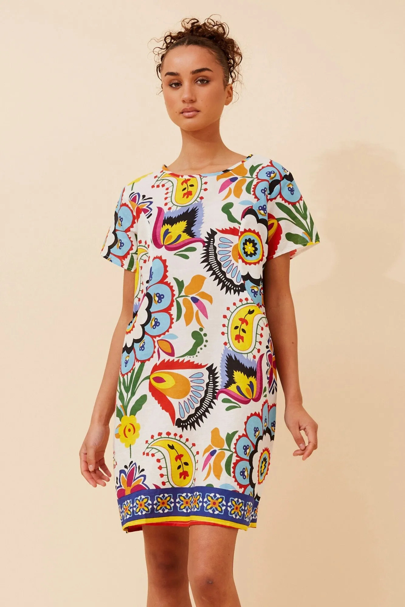 VINE ABSTRACT PRINT SHIFT DRESS Lounge Mode Stain-Resistant