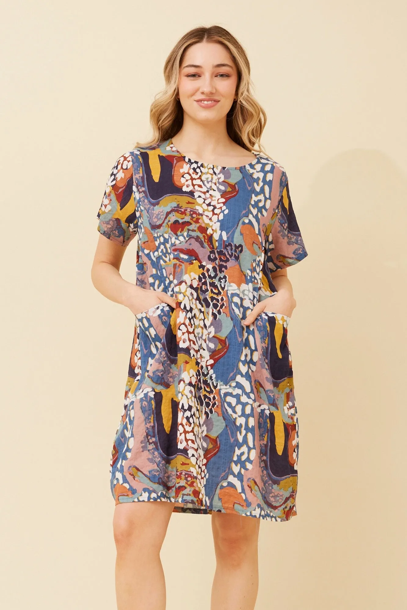 Vibrant color dress Soft Touch VINE ANIMAL PRINT SHIFT DRESS