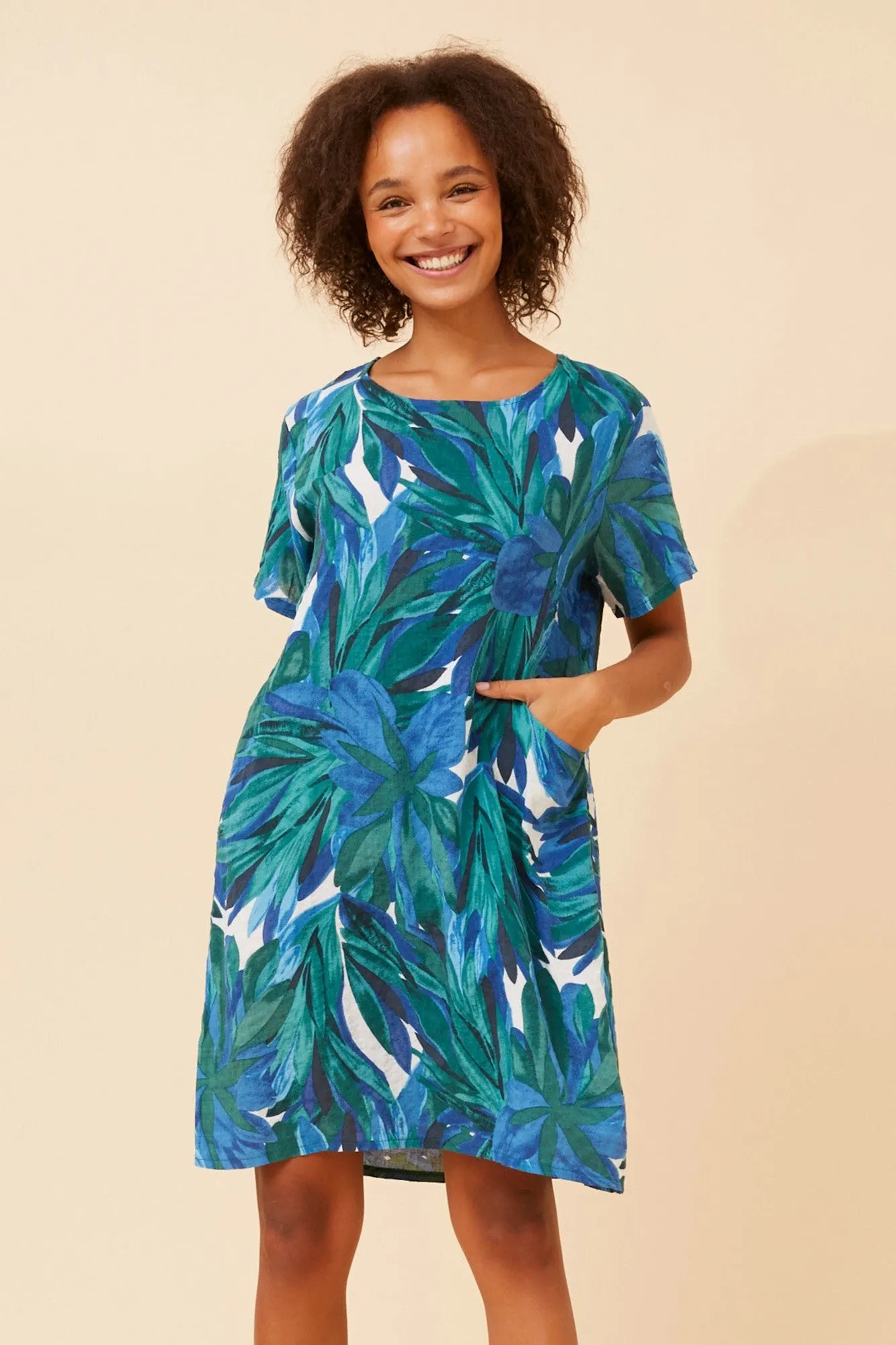 VINE LEAF PRINT SHIFT DRESS Flowing Lines Airy Layer