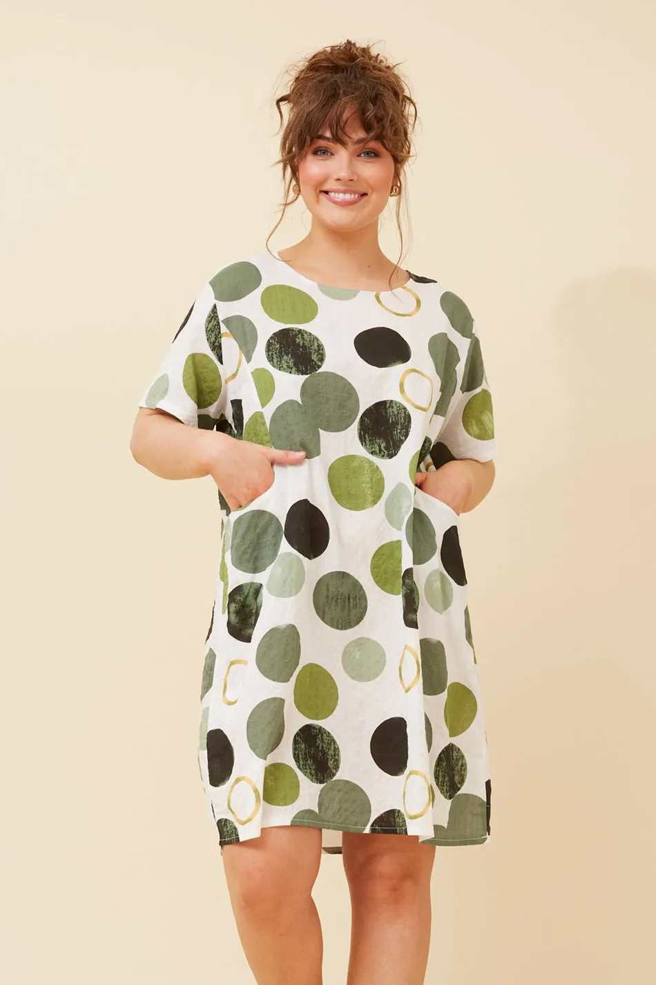 Draped Fabric VINE POLKA DOT SHIFT DRESS